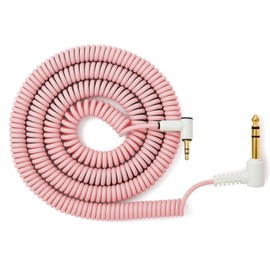 MyVolts Candycord Audio Cable, Angled Mini Jack to Angled Large Jack, Curly 100cm to 200cm, Marshmallow Pink Colour