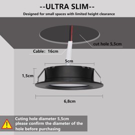 LED Recessed Spotlight, 230 V, 3 W, LED Spotlights, Flat Recessed Spotlights, Ceiling Spotlights, Hole 55-58 mm and 15 mm Flat, IP44 Ceiling Spotlights for Bathroom, Kitchen, Living Room, Set of 4
