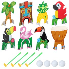 Seenelling Luau Tropical Mini Golf Game 17 Pcs Include 8 Tropical Palm Trees Birds Pineapples Per Set 4 Putters 4 Balls for 4 Player Summer Hawaii Party Game Supplies Indoor Outdoor Golf Kit