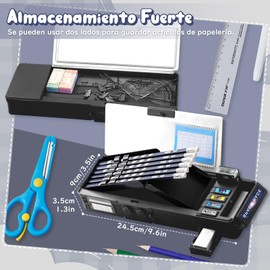 Estuche de Lápices, Multifuncional Lapiceras Organizadoras con Sacapuntas y Cerradura, Organizador de Papelería para el Trabajo de Oficina Escolar, Año Nuevo Regalo para Niños (Astronauta Negro)