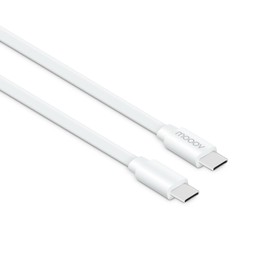 mooov 732120 USB-C auf USB-C-Kabel, 1 m, flach, männlich/männlich, 3 A max., Lade- und Datenkabel, unterstützt Schnellladung bis 60 W, Weiß