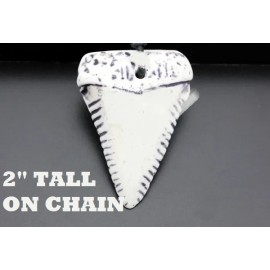 Fashion Jewelry Big faux white SHARK TOOTH TEETH Pendant on 925 Sterling Silver 24" Necklace Men