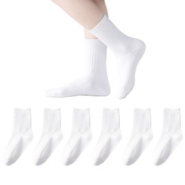 Marchare Girls Crew Socks Seamless Kids Socks Cotton School Socks White 6 Pack