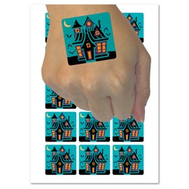 Spooky Scary Haunted House Mansion with Bats Broken Windows Temporary Tattoo Water Resistant Fake Body Art Set Collection - 15 2" Tattoos (1 Sheet)