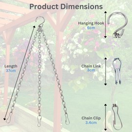 xtralotz Hanging Basket Chains 3-Point Heavy Duty 14 inch (35.5cm) Rust Resistant Metal Chain for Hanging Baskets Bird Feeders Planters Ornaments and Outdoor Garden Accessories 2 Pack Silver