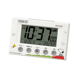 RHYTHM 8RZ166MS03 Snoopy Alarm Clock Digital Radio Clock Electronic Sound Alarm (with Snooze) Thermohygrometer, Calendar, Light, White, 3.0 x 4.7 x 2.1 inches (7.7 x 12 x 5.4 cm)