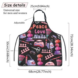 JXGZSO Funny Nail Art Gift Manicurist Apron Peace Love Nails Artist Apron With Pockets Nails Tech Apron Nails Lover Gift