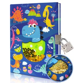 Diary Boy with Lock, 17.8 x 13.5 cm, 80 Lined Sheets, Shakeable Sequin Dinosaur Notebook Girls Children Diary for Writing Teenager Gifts Girls & Boys 6 7 8 9 10 Years