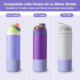 Alwenid 2PCS Silicone Water Bottle Boot for Owala 24 Oz, Anti-Slip Protective Sleeve Bottom Bumper Protector for FreeSip, Twist, and Flip Stainless Steel Water Bottles (Purple)