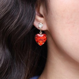 Aneneiceera Boho Ruby Heart Dangle Earrings Red Crystal Heart Earrings Gold Love Shape Earrings Retro Ruby Gemstone Earrings Jewelry for Women and Girls