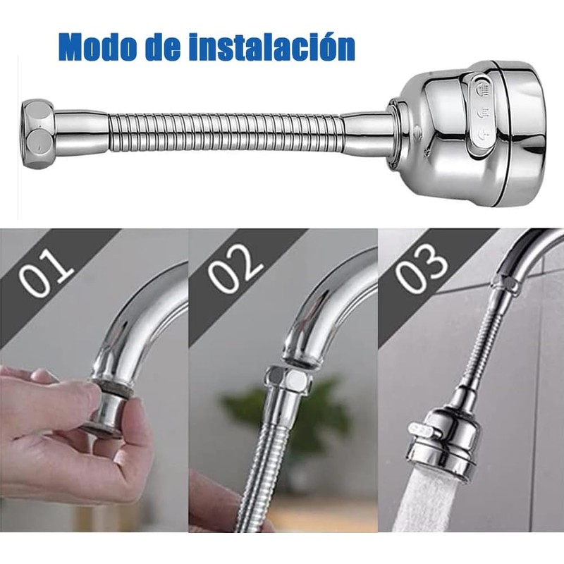 Extensor de Grifo Antisalpicaduras Giratorio 360? Fregadero 3 Modos
