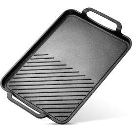 ESLITE LIFE 11" x 17" Nonstick Grill Pan for Indoor Cooking & Outdoor Grilling, Versatile 2-In-1 Induction Large Steak Pan for Stove Tops, PFOA Free, Black