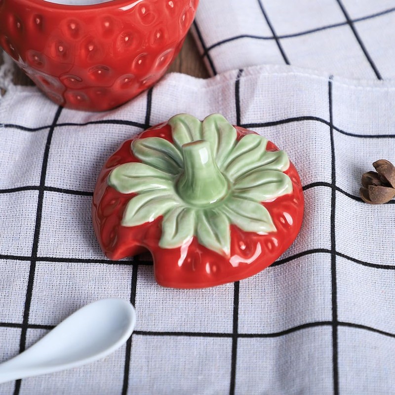 WAIT FLY Strawberry Ceramic Sugar Bowl with Lid, Sugar Container,