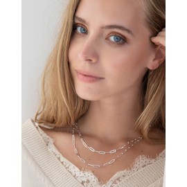 925 Sterling Silver 3mm Paperclip Link Chain Necklace for Women Men Silver Link Chain Necklace for Women 24 Inches