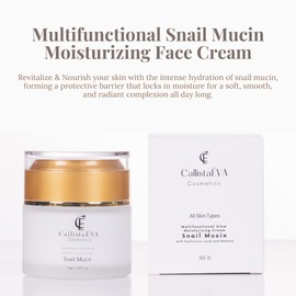 CallistaÉVA Snail Mucin Cream - Moisturising Face Cream Deep Hydration, Anti-Ageing & Brightening Moisturiser with Hyaluronic Acid & Peptides - Firms, Repairs & Smooths 50 g