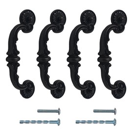 AUXBC 4PCS Drop Bail Cabinet Handles 6 Inch Hole Centers, Vintage Zinc Alloy Swing Drawer Pulls 7.4" Length, Rustic Black Finish for Kitchen Dresser Furniture Hardware