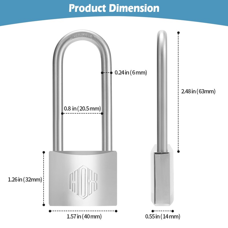 HOX Marine-Grade Rustproof Padlock, Stainless Steel Shackle & Chrome-Plated Brass