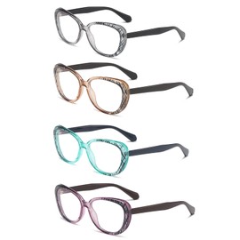 KoKoBin Reading Glasees For Women Cat Eye Ladies Readers With Lightweight Comfortable Spring Hinge 4 Pack +3.0