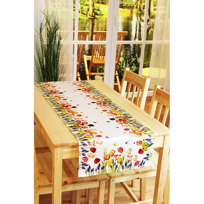 Kamaca Series Tulips and Butterflies Tablecloth, High-Quality Print Motif with