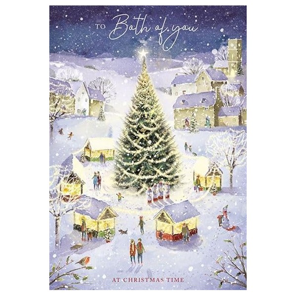 Both of You Christmas Card - Snowy Village and Tree
