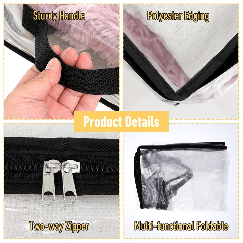 6Pcs Clear Blanket Storage Bags with Zipper, Plastic Storage Bags