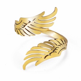 Dishowme Angel Wings Ring Guardian Hug Wings Knuckle Ring Vintage Feather Finger Joint Band Adjustable Jewelry for Women Men (Gold)
