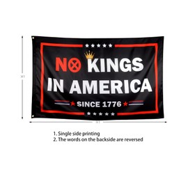 ZKflager No Kings In America Since 1776 Patriotic Funny Cool Flags Meme Flags Banner 3X5 Ft College Dorm Room Guys Man Cave Bedroom Outdoor Indoor Frat Bedroom Patio Garden Black