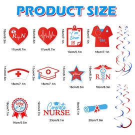 Whaline 40Pcs Nurse Party Decoration Nurse Graduation Hanging Swirls Spiral Streamer Blue Red White Congrats Nurse You Did It Nurse Hat Heart Pattern for Nursing School Medical Graduation