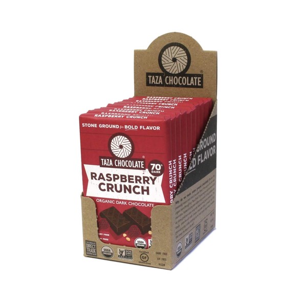 Taza Chocolate Organic Amaze Bar 70% Stone Ground, Raspberry Crunch,