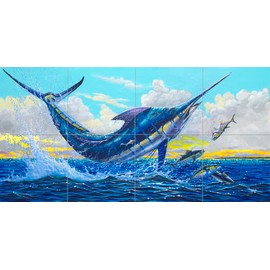 Ceramic Backsplash Tile Mural Fishing Saltwater Fish Underwater Ocean Sea Kitchen/Bathroom/Shower - Outrageous - Carey Chen