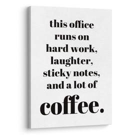 XWELLDAN Teamwork Quote This Office Runs on Hard Work Wall Art Canvas Prints,Coffee Humor Workplace Wall Art Decor for Home Office HR Office Workplace, 11 x 14 Inch, Framed