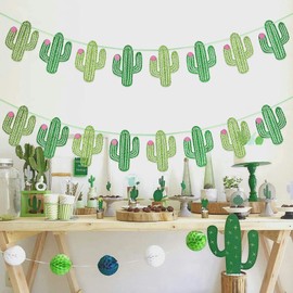 2Pcs Taco Cactus Garland Banner Green Glitter, Cinco De Mayo Cactus Banner Taco Party Banner for Mexican Fiesta Taco Birthday Party Decorations