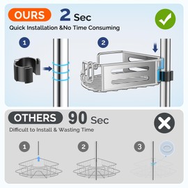 HAMITOR Corner Shower Caddy Tension Pole: Quick Installation 4-Tier Rustproof Bathroom Organizer Shelves for Bathtub Shampoo Storage - 47-121 inch Adjustable Floor Standing Bath Rack Holder - Silver
