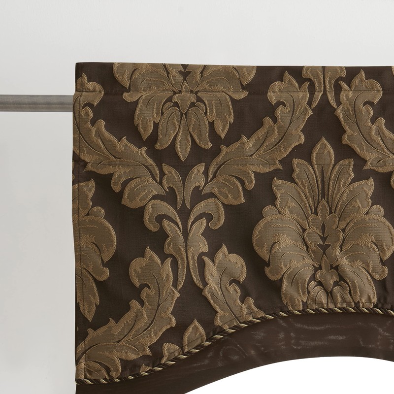 Renaissance Home Fashion Darby Layered Scalloped Valance with Cording, Café,