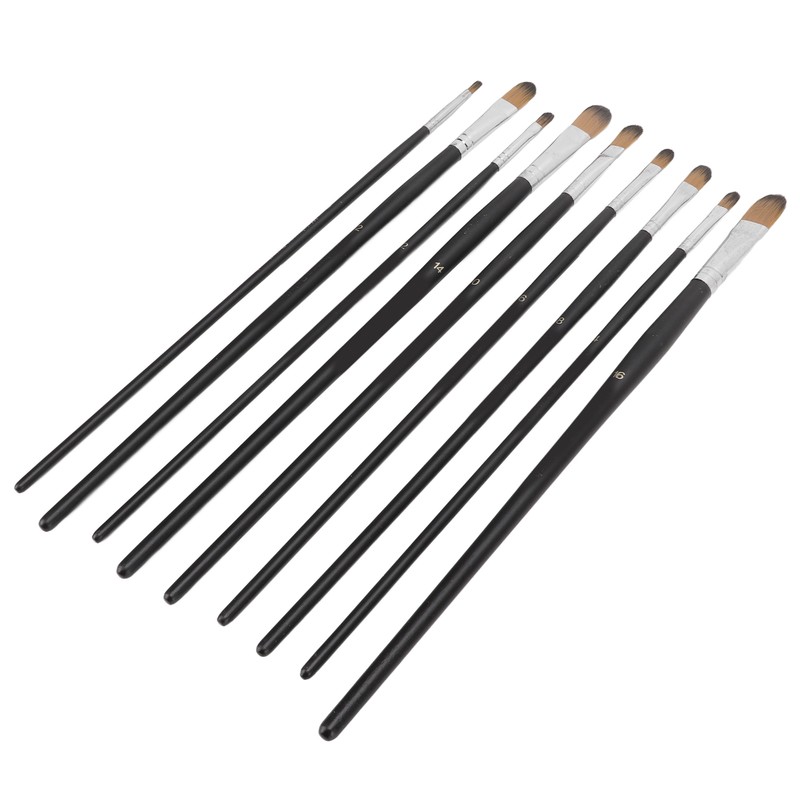 9Pcs Painting Brush Good Pigment Adsorption Round Flat Head Art