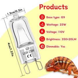 G9 Heat Lamp Bulbs for Reptiles and Amphibian Tanks,2 Pin Base Mini G9 Halogen Bulbs 25w 120v, Warm White UVA Reptile Heat Lamp for Bearded Dragon Turtle Lizard (10, 25 W)