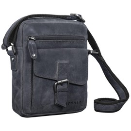 ROYALZ 'Knoxville' Small Leather Bag Men's Vintage Men's Shoulder Bag Mini Messenger Bag Shoulder Bag Small, Navy grey