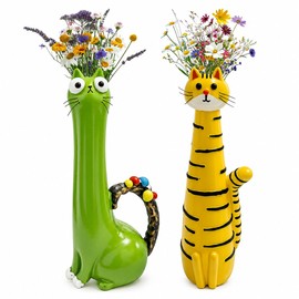 2 Pcs Quirky Cat Vases, Whimsical Resin Kitty Flower Vases, Tall Kitty Bud Containers, Funny Animal Planter Ornaments for Bookshelf, Desk, Windowsill, Unique Presents for Cat Lovers