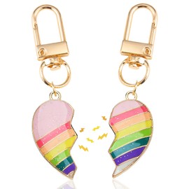EQLEF Kids Friendship Keyring, Magnetic Best Friend Keyring for 2 Girls Friendship Heart Keyring Bestie Keychain Rainbow Bff Keychain Gifts for Birthday Graduation Christmas (2Pcs)