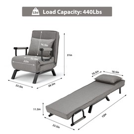 Haddockway Single Person Sofa Bed Sleeper Chair Convertible Chaise Lounge Couch,Folding Sofa Arm Chair with Pillow&5 Adjustable Backrest,Upholstered Lazy Bed Leisure Recliner for Home Office