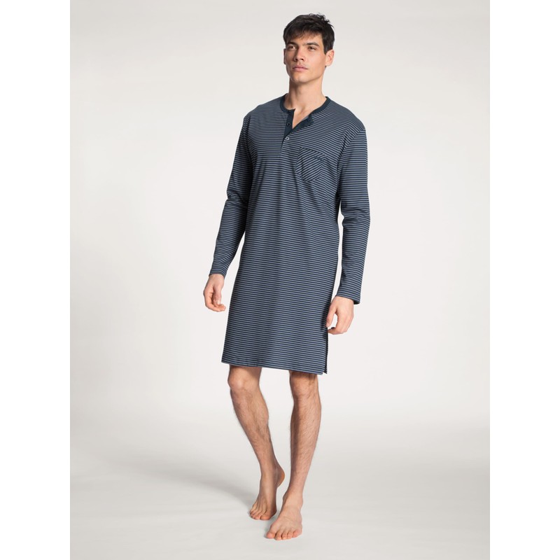 CALIDA Relax Streamline Men's 100% Cotton Button Down Nightdress, Dark