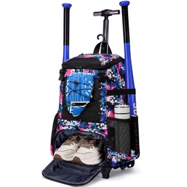 JDITVYHANO Rolling Baseball Bag Wheeled Softball bag for Adult,Baseball bag with Fence Hook forTeeball Gear,Batting Mitten,Helmet,Bat bag with Shoe Compartment.