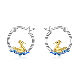 Duck Earrings Sterling Silver Duck Hoop Earrings Animal Jewellery Birthday Gifts for Women Girls Daughter Teen (Duck Earrings)
