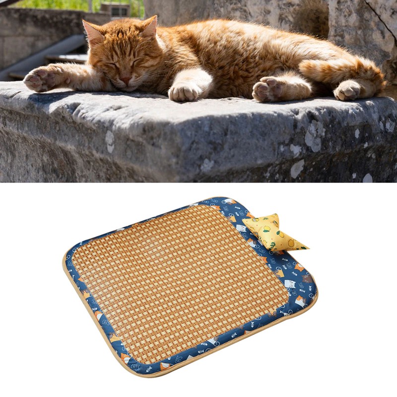 Dog Rattan Cooling Mat Bite Resistant Comfortable Breathable Cat Cooling