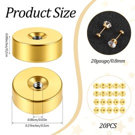 20 Pcs Stainless Steel Earring Backs Gold Flat Screw On Earrings Back Replacements for Studs, Flat Back Earring Backs for Sensitive Ears Studs Women Men Ear Piercing
