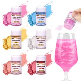 Edible Glitter for Cocktails, 6 Colors Set, Luster Dust for Cake Decorating, Drinks, Cupcake, Macaron, Donut, 5g/Bottle