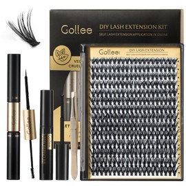GOLLEE Wimpern Extensions Set Wimpern Cluster DIY Wimpern Extensions Kit Lash Kleber Entferner und Applikatoren für Wimpernverlängerungs-Anfänger D Curl Weiche Wimpern (0.07 D 9-16MM 40D)