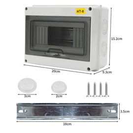 Surface-Mounted Fuse Box, IP65 Waterproof Fuse Box, Surface-Mounted, Fuse Box, Dustproof, Surface-Mounted Distribution Box for Gardens, Outdoors, Villas, Charging Stations, 8 Modules, 20 x 15.2 x 9.3