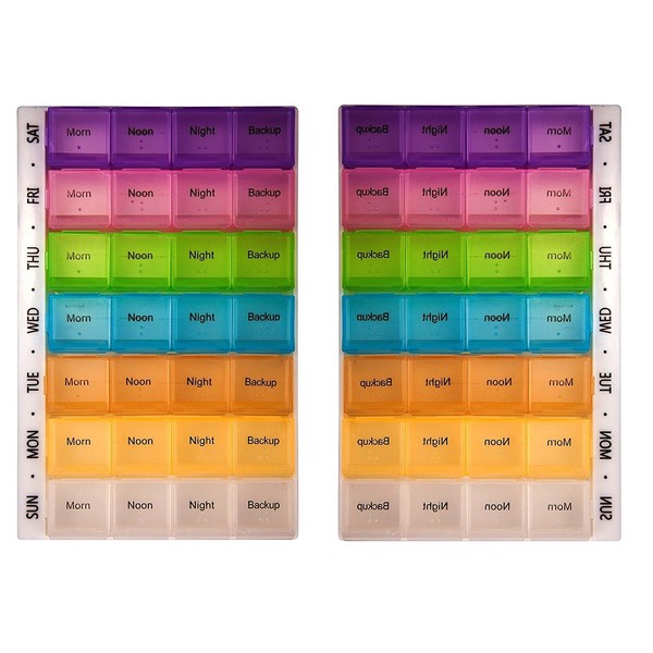 Weekly Rainbow Pill Organizer with Snap Lids| 7-Day AM/PM | Detachable Compartments for Pills, Vitamin. (2 Set)