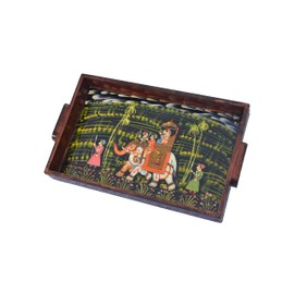 Wooden Decorated Tray Rajasthani Handmade for Home and Gifting (Black Copper Color 8X13)